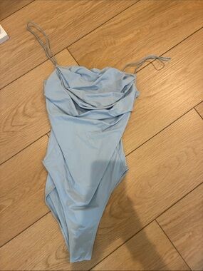 Zara Polyamide Light Blue Draped Bodysuit